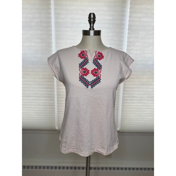 Tea Collection T-Shirt, Pink Embroidered Tee, Girls Size 12 XL or Women's XS/S - Picture 1 of 9